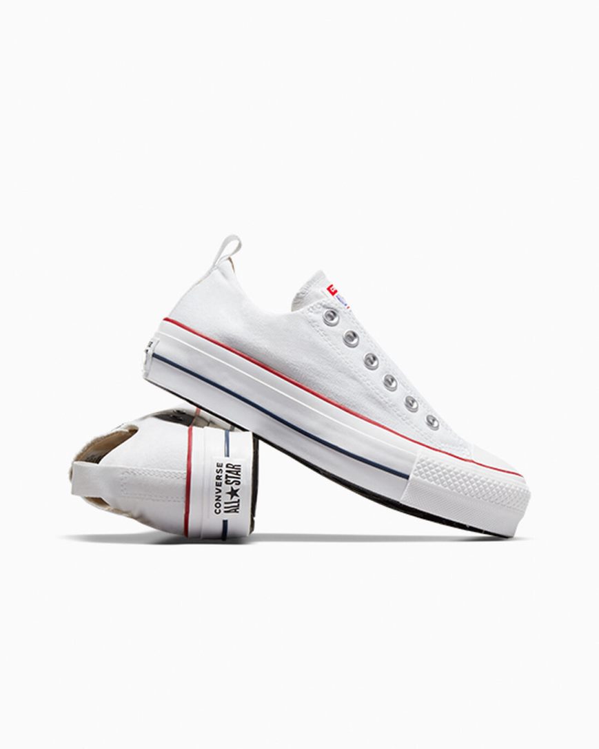 Pantofi Platforma Dama Converse Chuck Taylor All Star Lift Slip Low Top Albi Rosii Albastri | RO CSOFI046